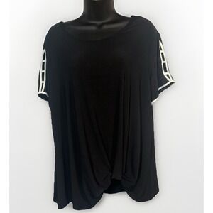 Est. 1946 Womens Dressy Top Size‎ Large Black with White Trim Keyhole Sleeves